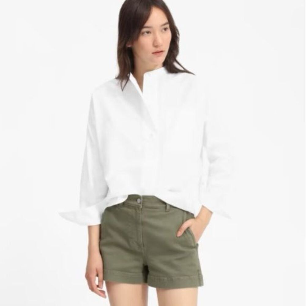 Everlane Shirt Womens 00 White Poplin Cotton Popover Button Down Collarless Top